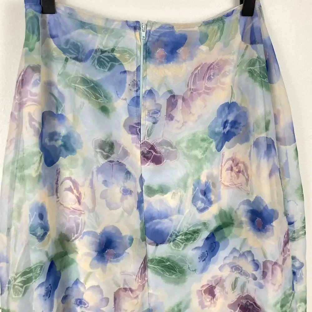 VTG Womens White & Blue Sheer Floral Maxi Skirt XS Fairy Cottage Ethereal Y2K - Picture 6 of 9